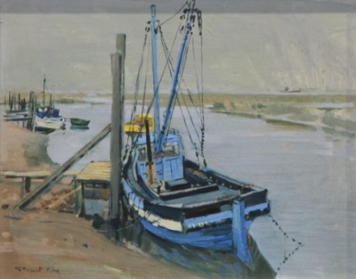 Lot 270 - Robert King, Fishing boat at a jetty