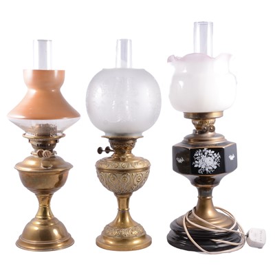 Lot 133 - Three brass oil lamps