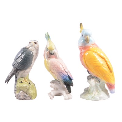 Lot 25 - Karl Ens cockatoo, Beswick Cockatoo, and Beswick Beneagles Merlin liquor bottle.