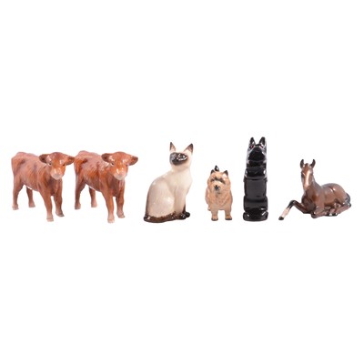 Lot 29 - Fourteen Beswick animal figurines, and a Scottie Dog figurine.