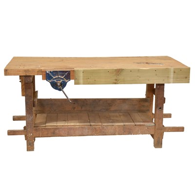 Lot 387 - Large pine workbench with vice