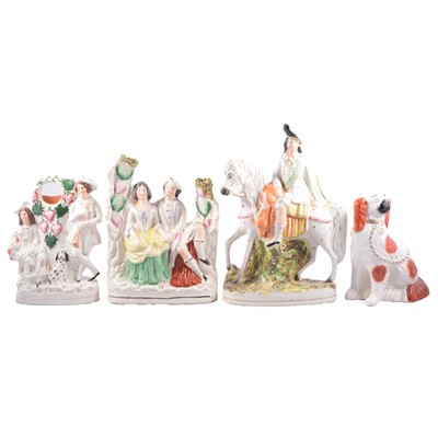 Lot 37 - Four Staffordshire flatback figures and a pair of King Charles Spaniels