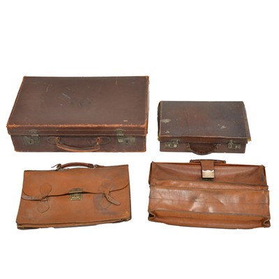 Lot 118 - Vintage leather suitcase and three other leather cases