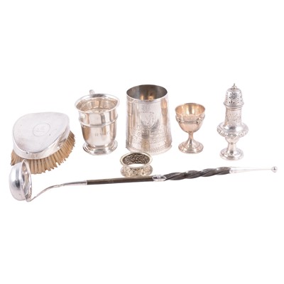 Lot 233 - Victorian silver Christening cup, W & G Sissons, London 1877, and other silver and plated items.