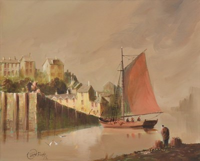 Lot 266 - Terry Burke, Sail boat in harbour