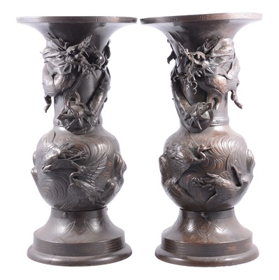 Lot 134 - Pair of Japanese bronzed vases