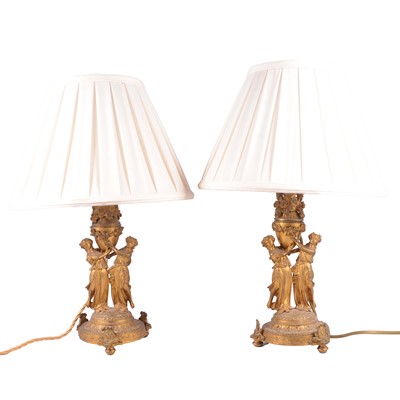 Lot 340 - Pair of gilt metal table lamps