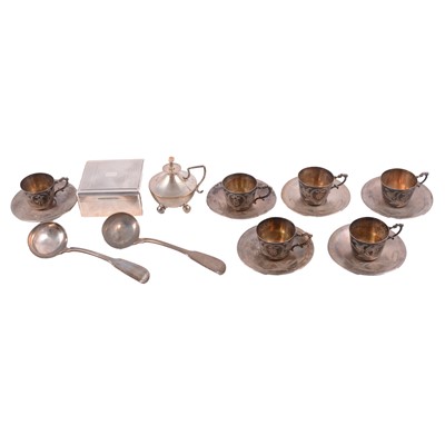 Lot 234 - Set of six German silver coffee cups and saucers, etc.