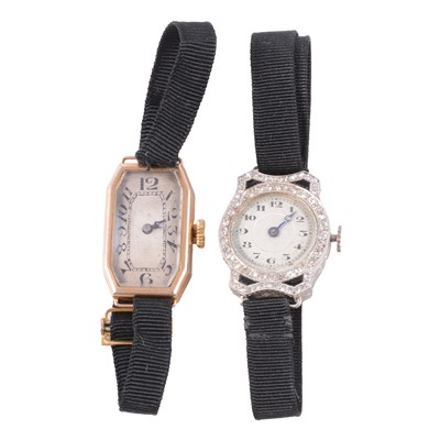 Lot 1066 - A lady's vintage diamond set cocktail wristwatch, and a lady's vintage 9 carat gold wristwatch.