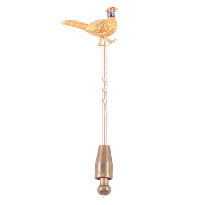 Lot 374 - A yellow metal cock pheasant stick pin.
