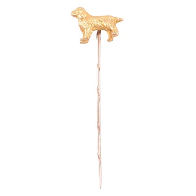 Lot 366 - A 9 carat yellow gold dog stick pin.