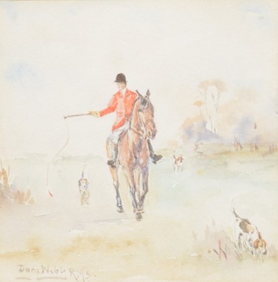 Lot 250 - Dora Webb, Hunting scene, miniature, and two other miniatures