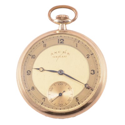 Lot 401 - A yellow metal open face pocket watch.
