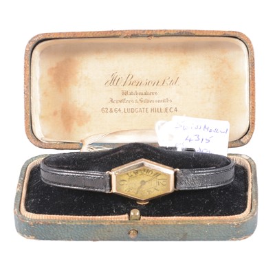 Lot 1072 - Benson - a lady's vintage 9 carat yellow gold manual wind wristwatch.