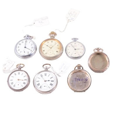 Lot 412 - Silver, white metal and other metal open face pocket watches and cases.
