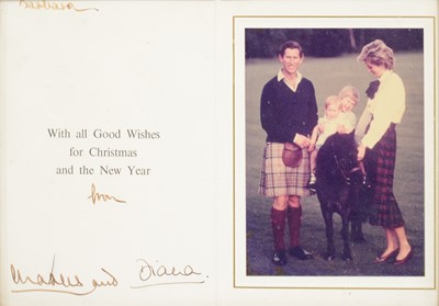 Lot 35 - Royal interest; King Charles III then HRH Prince Charles and Princess Diana signed Christmas card