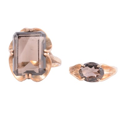 Lot 42 - Two 1970's smoky quartz dress rings.