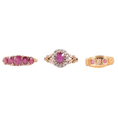 Lot 43 - Three ruby and diamond rings.