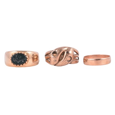 Lot 126 - Three gold and yellow metal dress rings.
