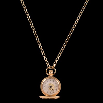 Lot 282 - A diamond set yellow metal full hunter fob watch on a chain.