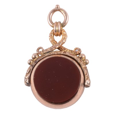 Lot 347 - A Victorian 9 carat yellow gold gemset fob.