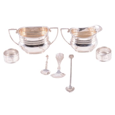 Lot 220 - Silver twin-handled sugar bowl and milk jug, James Charles Jay, Sheffield 1903, and other silver.