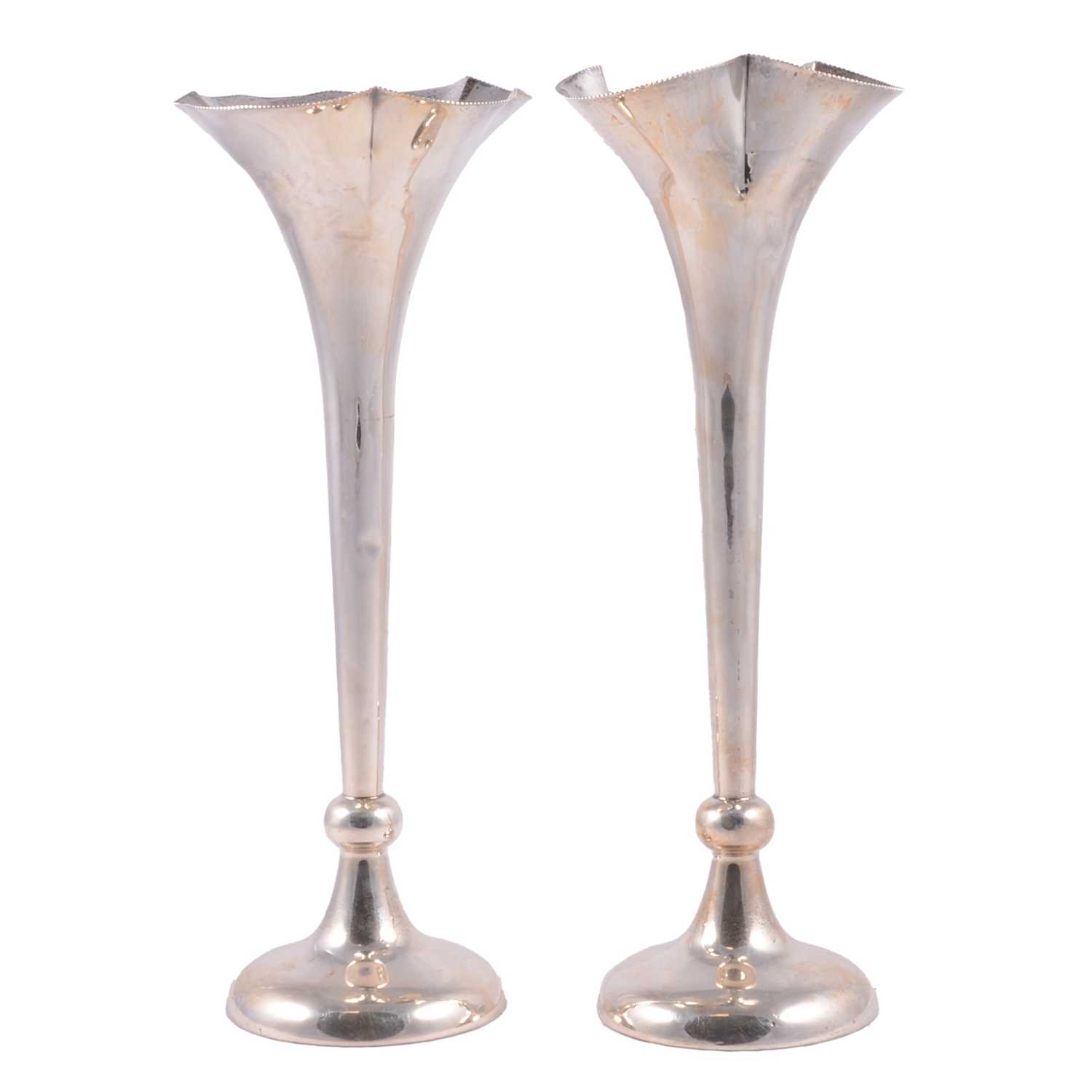 Lot 229 - A pair of large silver vases with filled bases, Joseph Gloster Ltd, Birmingham 1915.