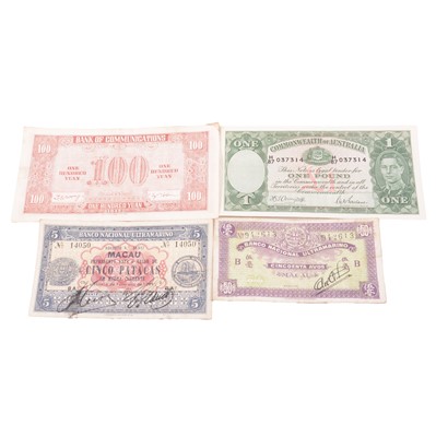 Lot 193 - Collection of mostly WW2 overseas banknotes, and two 1945 Hong Kong Telephone Directories.