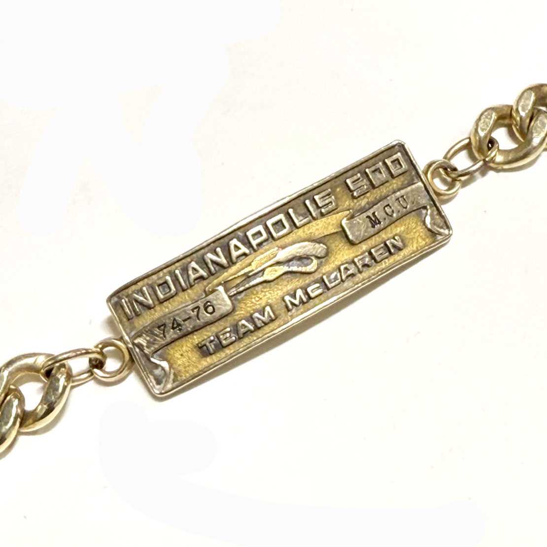 Lot 214 - Motorsport interest: Indianapolis 500, Team McLaren 1974-1976 identity bracelet