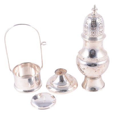 Lot 217 - Silver caster, damaged and other silver