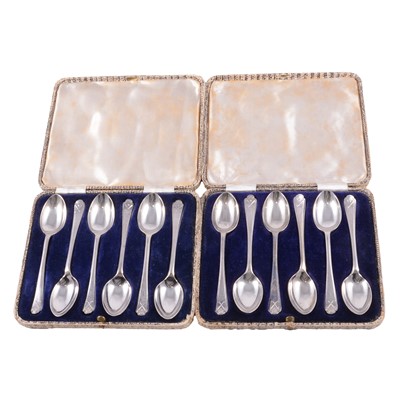 Lot 243 - Two sets of six silver coffee spoons