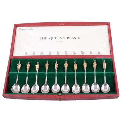 Lot 152 - Set of ten silver and gilt The Queen's Beasts spoons