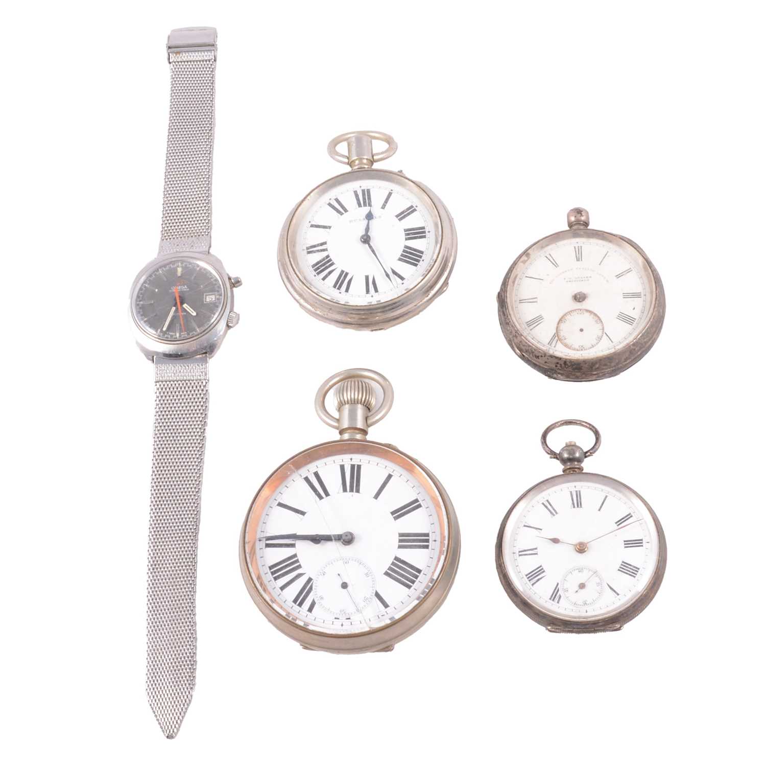Lot 190 - Omega wristwatch, pocket watch movements, parts, silver cases, as found.