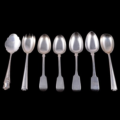 Lot 164 - Pair of silver salad servers and various silver spoons