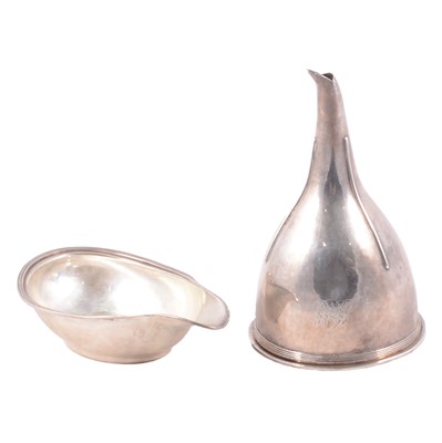Lot 171 - Silver wine funnel and a silver pap boat
