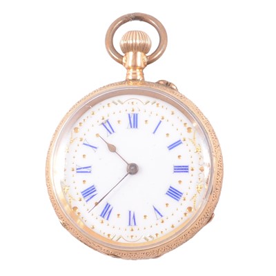 Lot 400 - A yellow metal fob watch.