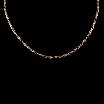 Lot 316 - Two yellow metal fancy link chain necklaces.