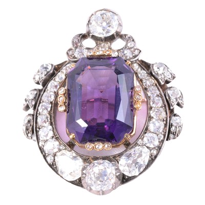 Lot 174 - A Victorian amethyst and diamond brooch.
