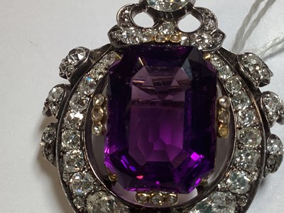 Lot 174 - A Victorian amethyst and diamond brooch.
