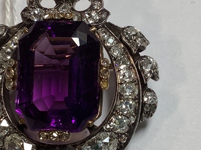 Lot 174 - A Victorian amethyst and diamond brooch.