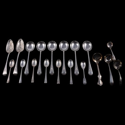 Lot 183 - Set of six silver soup spoons and other silver spoons