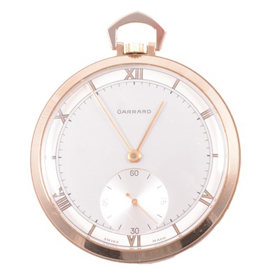 Lot 403 - Garrard - a 9 carat yellow gold open face pocket watch.