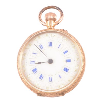 Lot 399 - A yellow metal fob watch.