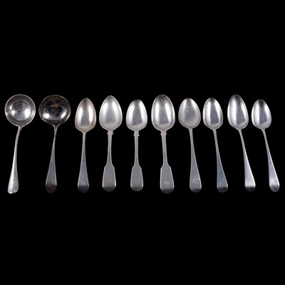 Lot 192 - Quantity of silver dessert spoons, and two silver ladles
