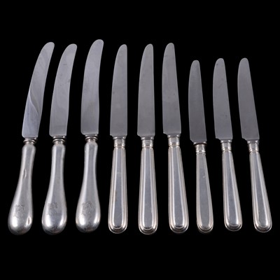 Lot 195 - Set of eight silver handles table knives, and others