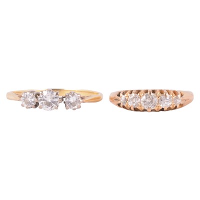 Lot 105 - A five stone diamond ring, and a three stone diamond ring.