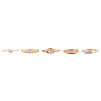 Lot 109 - Five diamond / white stone rings.