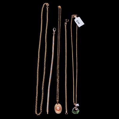 Lot 296 - Two 9 carat gold bracelets, chain necklace, two pendants and chain, silver gilt chain.