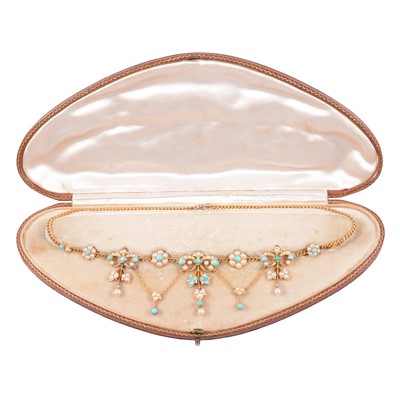 Lot 249A - An Edwardian turquoise and pearl fringe necklace, and a seed pearl necklace.