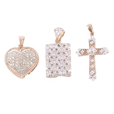 Lot 257 - Three gemset pendants, diamond, synthetic white stone.